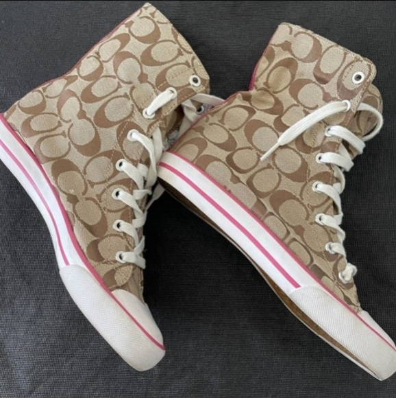 COACH Bonney Poppy Signature Logo Foldover High Top Sneakers EUC - Picture 5 of 11